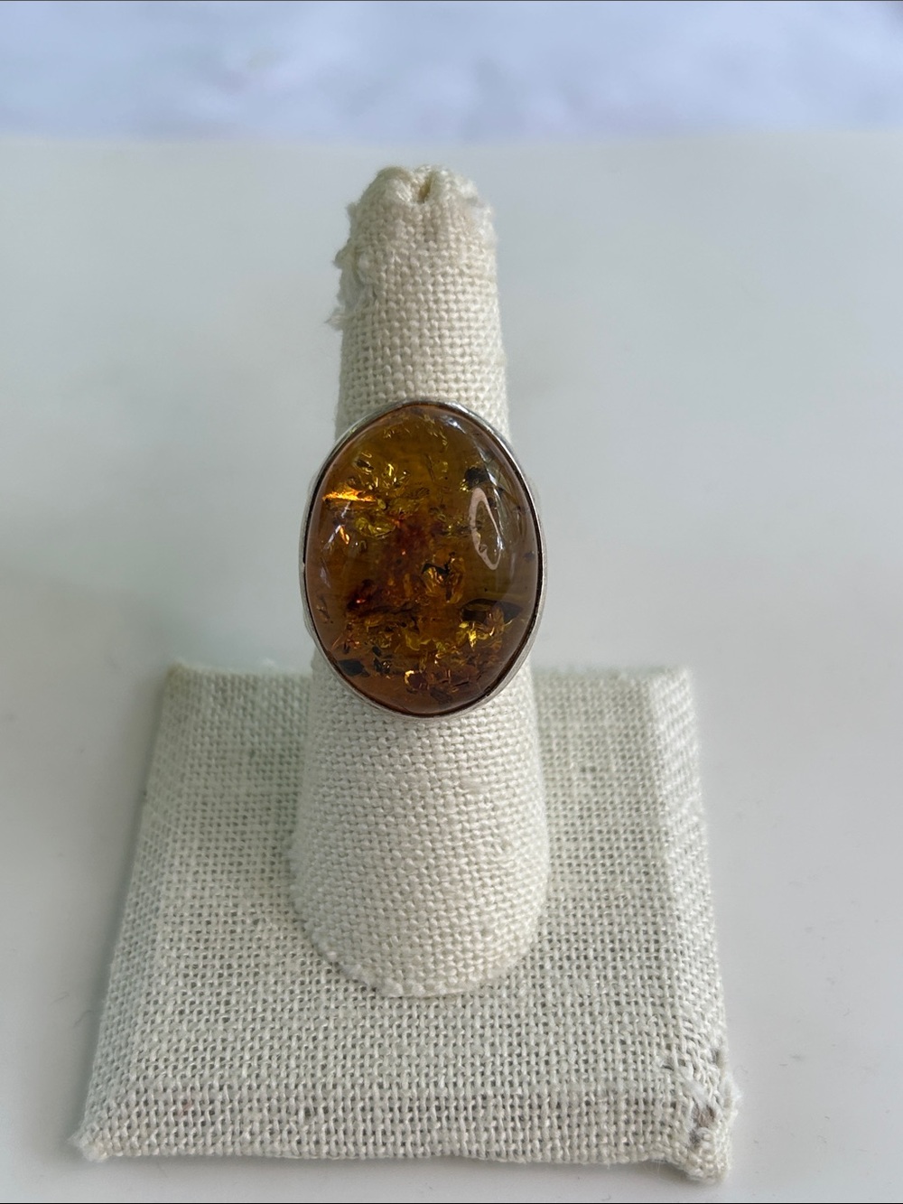 VTG Sterling Silver Huge Baltic Amber Statement Ring Size 7